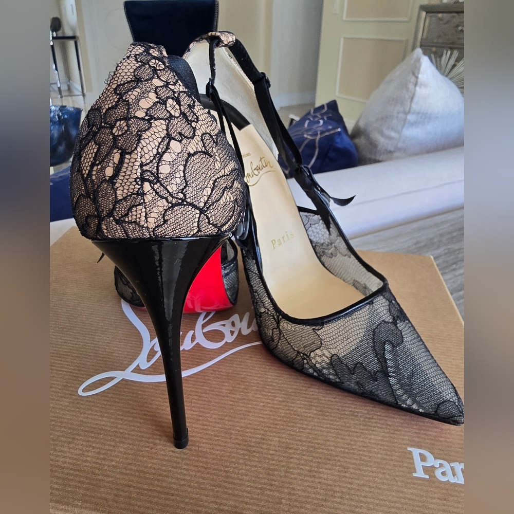 Christian Louboutin Black Lace Heels with Red Soles Brand NEW